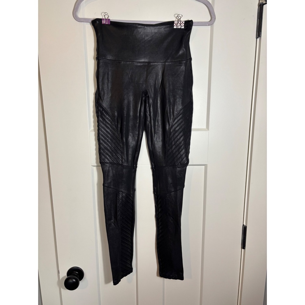 Spanx Faux Leather Moto Leggings Size M Edgy Grudge Chic‎